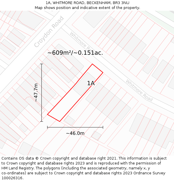 1A, WHITMORE ROAD, BECKENHAM, BR3 3NU: Plot and title map