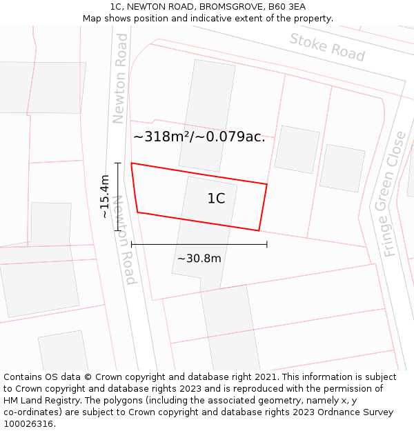 1C, NEWTON ROAD, BROMSGROVE, B60 3EA: Plot and title map
