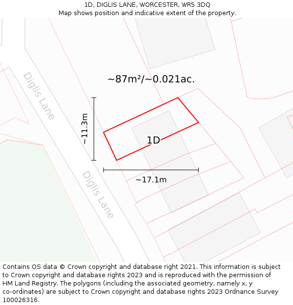 1D, DIGLIS LANE, WORCESTER, WR5 3DQ: Plot and title map