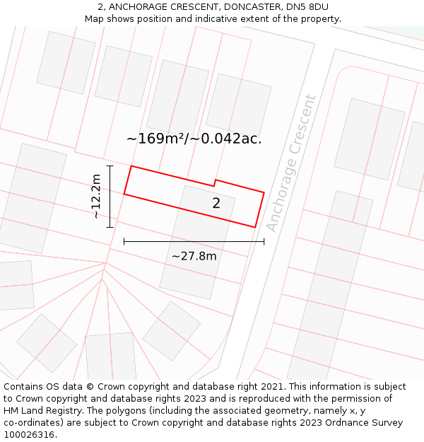 2, ANCHORAGE CRESCENT, DONCASTER, DN5 8DU: Plot and title map