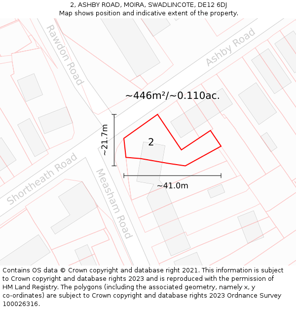 2, ASHBY ROAD, MOIRA, SWADLINCOTE, DE12 6DJ: Plot and title map
