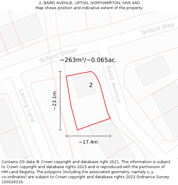 2, BAIRD AVENUE, UPTON, NORTHAMPTON, NN5 4AD: Plot and title map