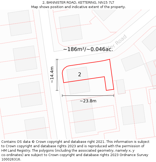 2, BANNISTER ROAD, KETTERING, NN15 7LT: Plot and title map