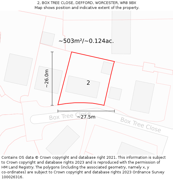 2, BOX TREE CLOSE, DEFFORD, WORCESTER, WR8 9BX: Plot and title map
