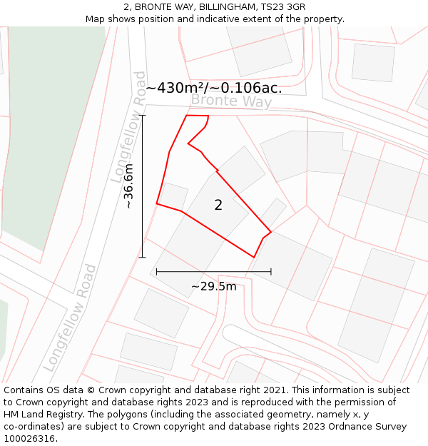 2, BRONTE WAY, BILLINGHAM, TS23 3GR: Plot and title map