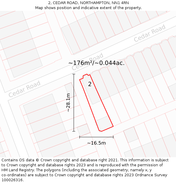 2, CEDAR ROAD, NORTHAMPTON, NN1 4RN: Plot and title map