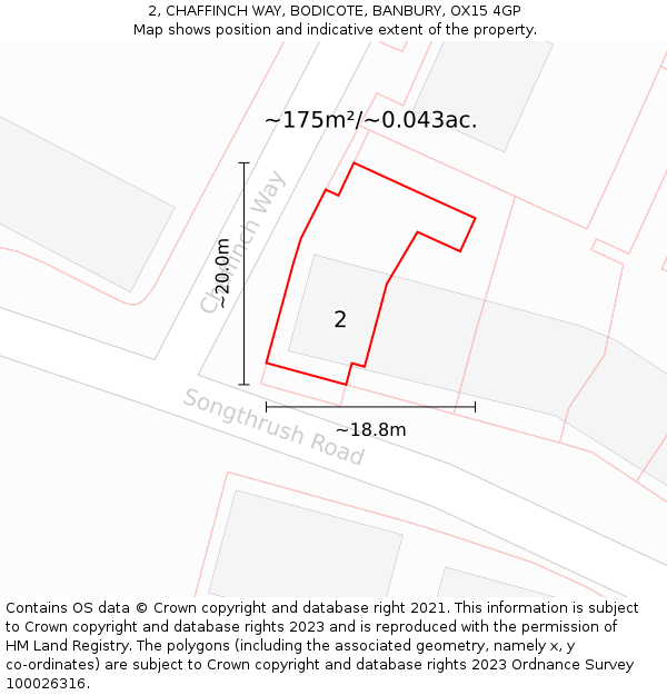 2, CHAFFINCH WAY, BODICOTE, BANBURY, OX15 4GP: Plot and title map