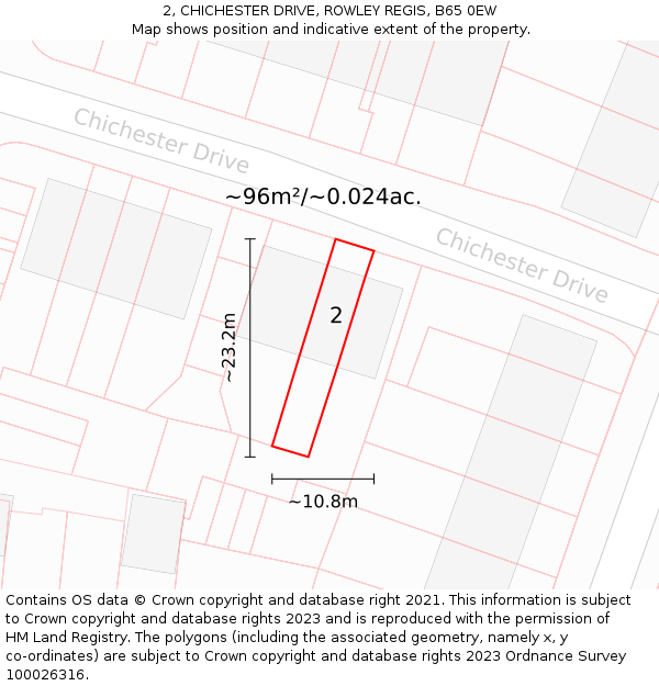 2, CHICHESTER DRIVE, ROWLEY REGIS, B65 0EW: Plot and title map