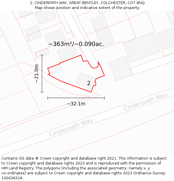 2, CINDERPATH WAY, GREAT BENTLEY, COLCHESTER, CO7 8NQ: Plot and title map
