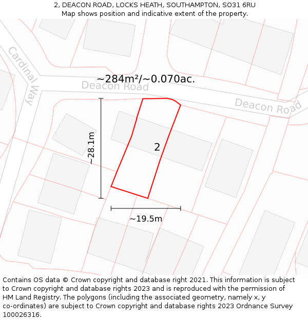2, DEACON ROAD, LOCKS HEATH, SOUTHAMPTON, SO31 6RU: Plot and title map