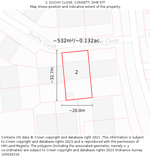 2, DUCHY CLOSE, CONSETT, DH8 5YT: Plot and title map