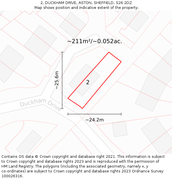 2, DUCKHAM DRIVE, ASTON, SHEFFIELD, S26 2DZ: Plot and title map