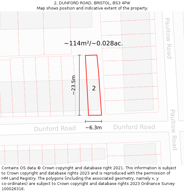 2, DUNFORD ROAD, BRISTOL, BS3 4PW: Plot and title map