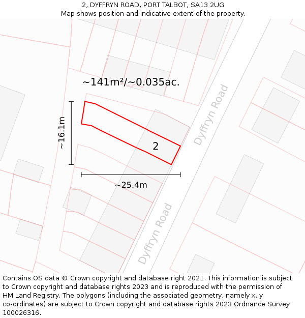 2, DYFFRYN ROAD, PORT TALBOT, SA13 2UG: Plot and title map
