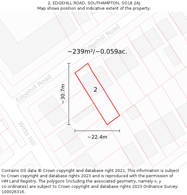 2, EDGEHILL ROAD, SOUTHAMPTON, SO18 2AJ: Plot and title map