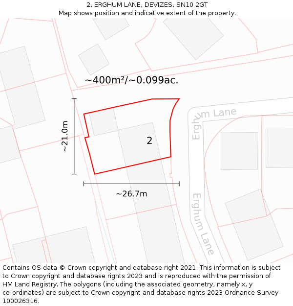 2, ERGHUM LANE, DEVIZES, SN10 2GT: Plot and title map