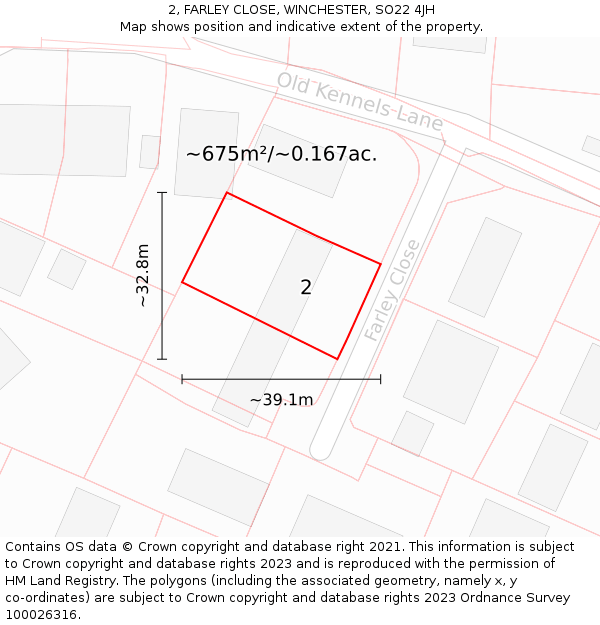2, FARLEY CLOSE, WINCHESTER, SO22 4JH: Plot and title map