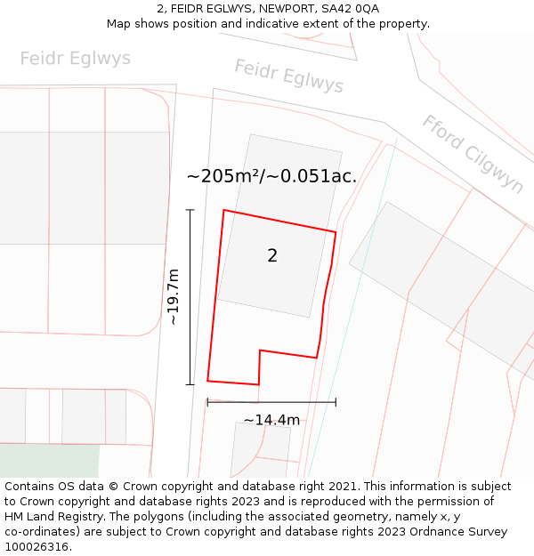 2, FEIDR EGLWYS, NEWPORT, SA42 0QA: Plot and title map