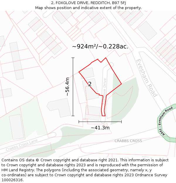 2, FOXGLOVE DRIVE, REDDITCH, B97 5FJ: Plot and title map