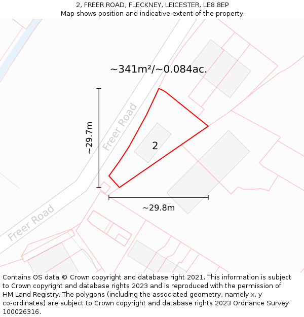 2, FREER ROAD, FLECKNEY, LEICESTER, LE8 8EP: Plot and title map