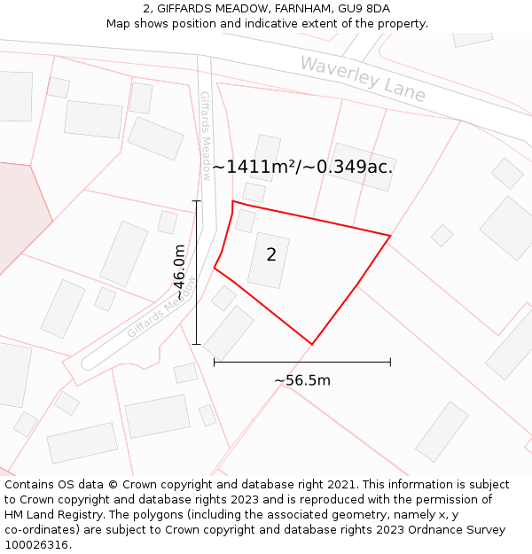 2, GIFFARDS MEADOW, FARNHAM, GU9 8DA: Plot and title map