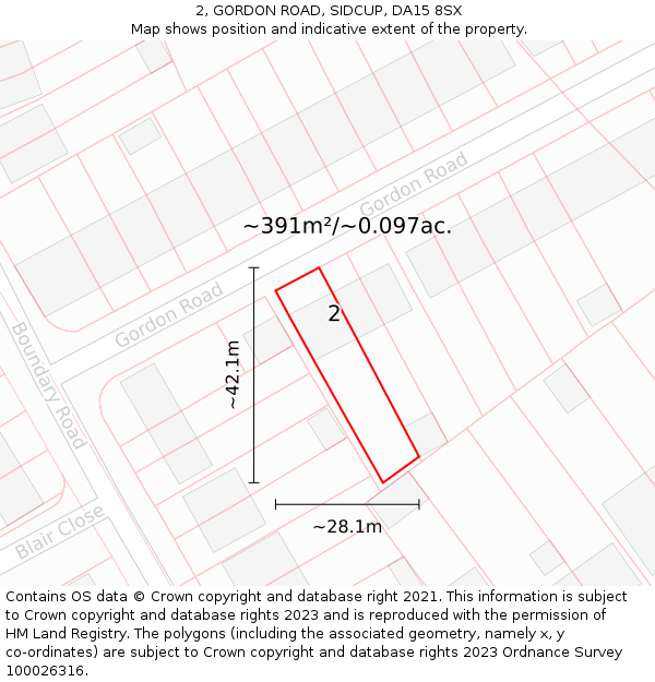 2, GORDON ROAD, SIDCUP, DA15 8SX: Plot and title map