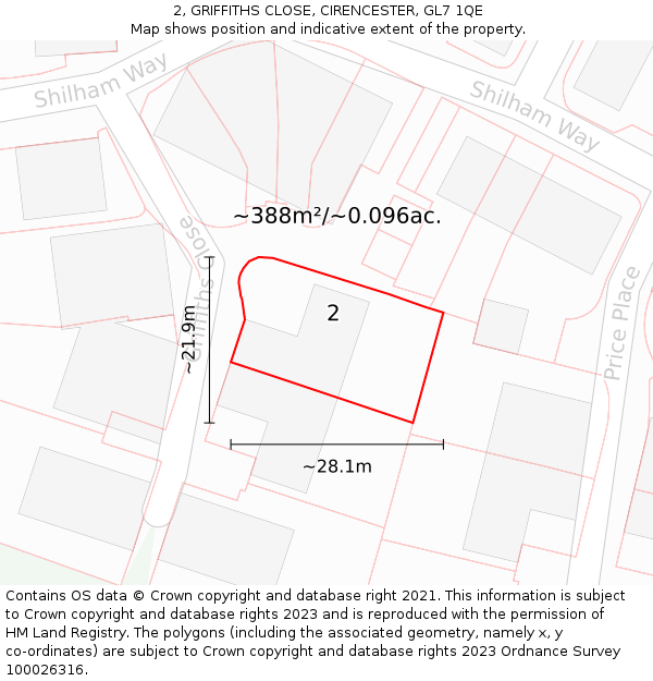 2, GRIFFITHS CLOSE, CIRENCESTER, GL7 1QE: Plot and title map