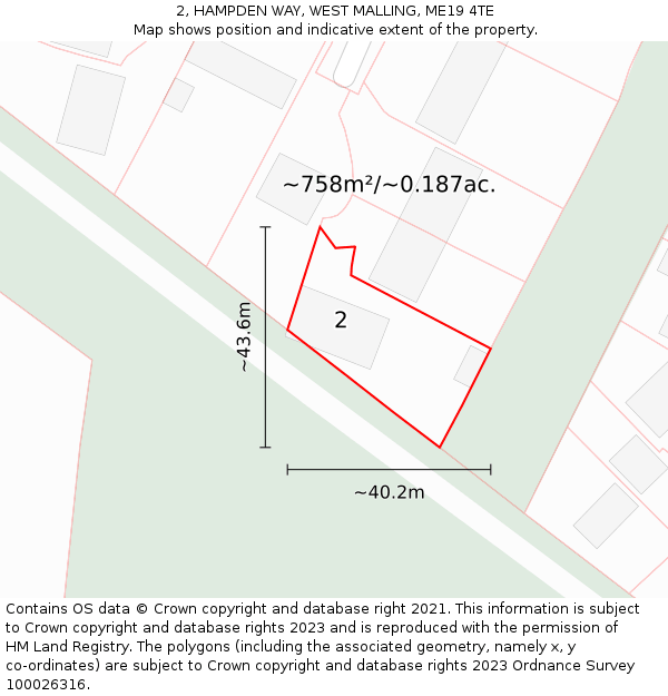 2, HAMPDEN WAY, WEST MALLING, ME19 4TE: Plot and title map