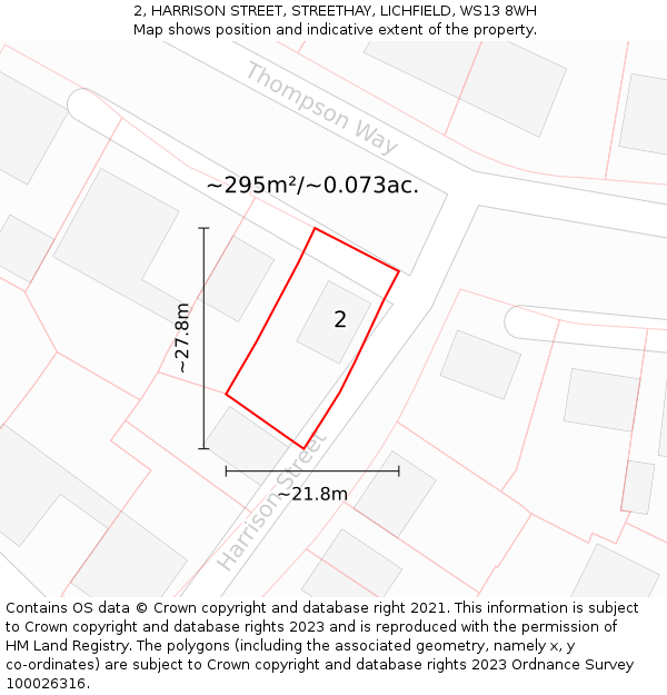 2, HARRISON STREET, STREETHAY, LICHFIELD, WS13 8WH: Plot and title map