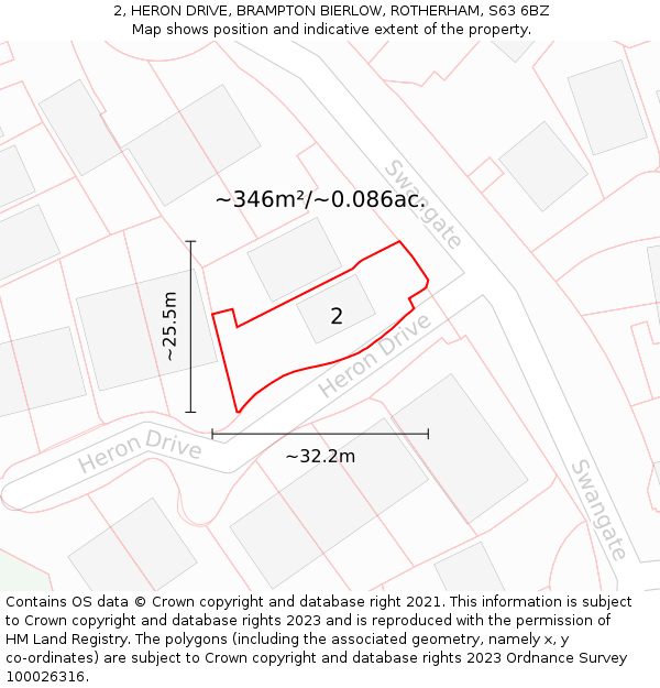 2, HERON DRIVE, BRAMPTON BIERLOW, ROTHERHAM, S63 6BZ: Plot and title map