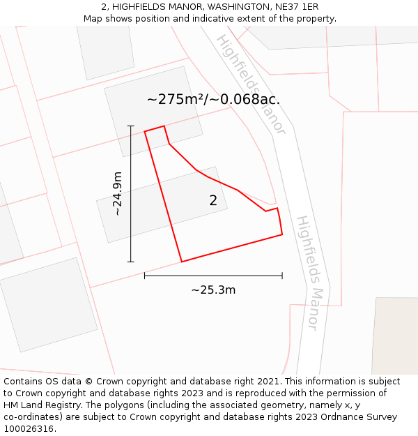 2, HIGHFIELDS MANOR, WASHINGTON, NE37 1ER: Plot and title map