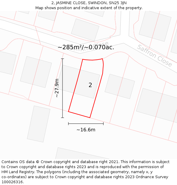 2, JASMINE CLOSE, SWINDON, SN25 3JN: Plot and title map