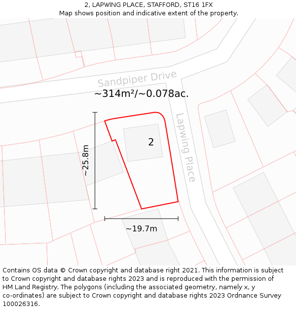 2, LAPWING PLACE, STAFFORD, ST16 1FX: Plot and title map