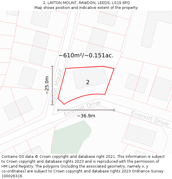 2, LAYTON MOUNT, RAWDON, LEEDS, LS19 6PQ: Plot and title map