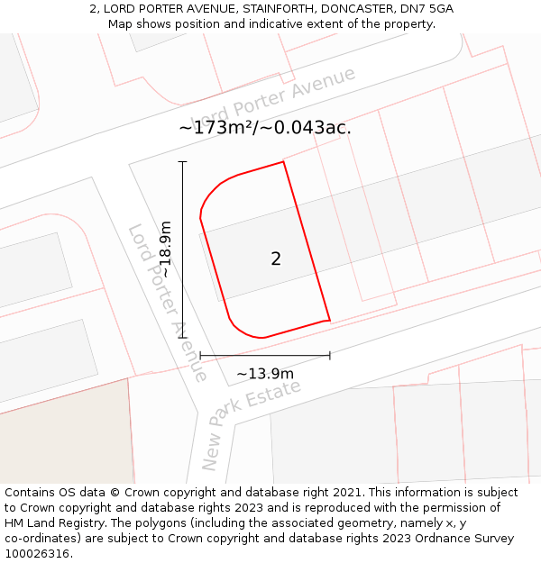2, LORD PORTER AVENUE, STAINFORTH, DONCASTER, DN7 5GA: Plot and title map