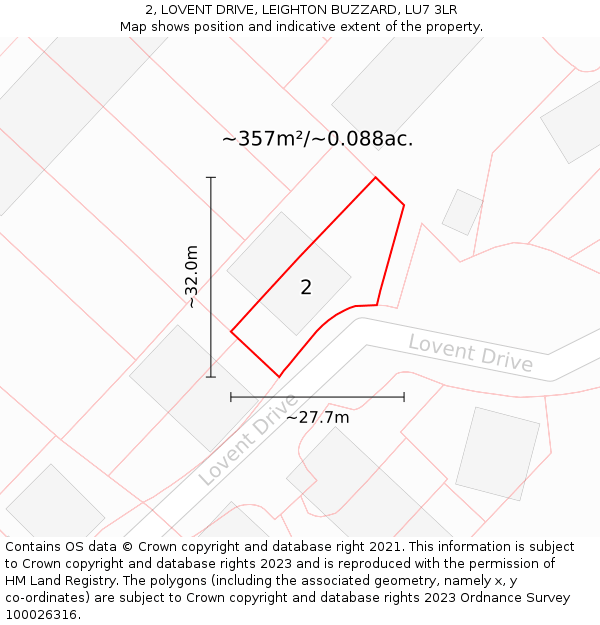 2, LOVENT DRIVE, LEIGHTON BUZZARD, LU7 3LR: Plot and title map