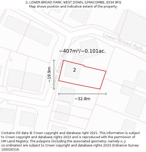 2, LOWER BROAD PARK, WEST DOWN, ILFRACOMBE, EX34 8FQ: Plot and title map