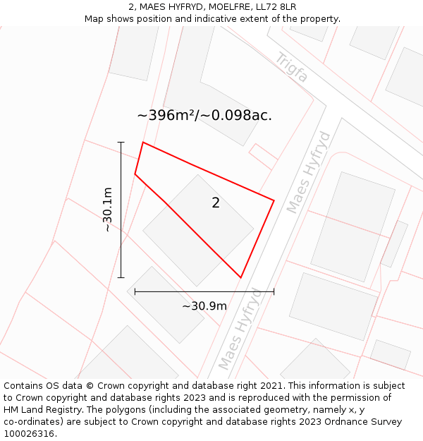 2, MAES HYFRYD, MOELFRE, LL72 8LR: Plot and title map
