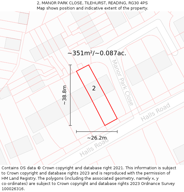 2, MANOR PARK CLOSE, TILEHURST, READING, RG30 4PS: Plot and title map