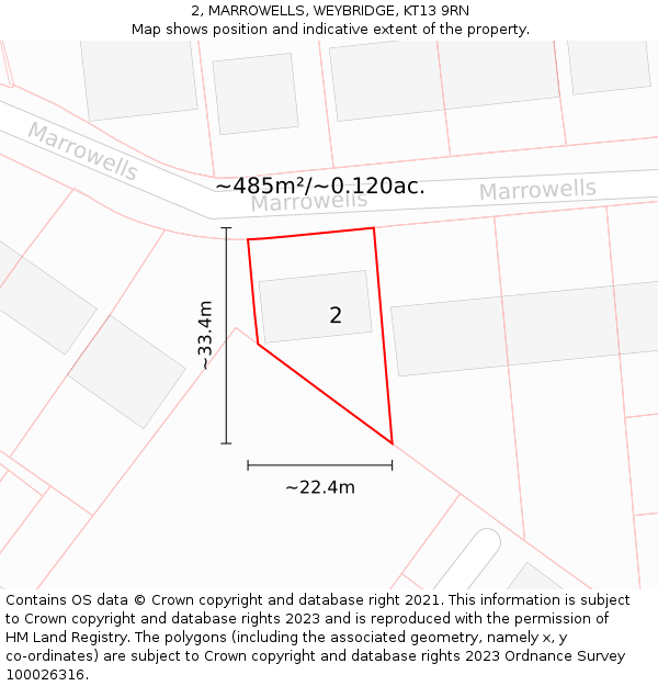 2, MARROWELLS, WEYBRIDGE, KT13 9RN: Plot and title map