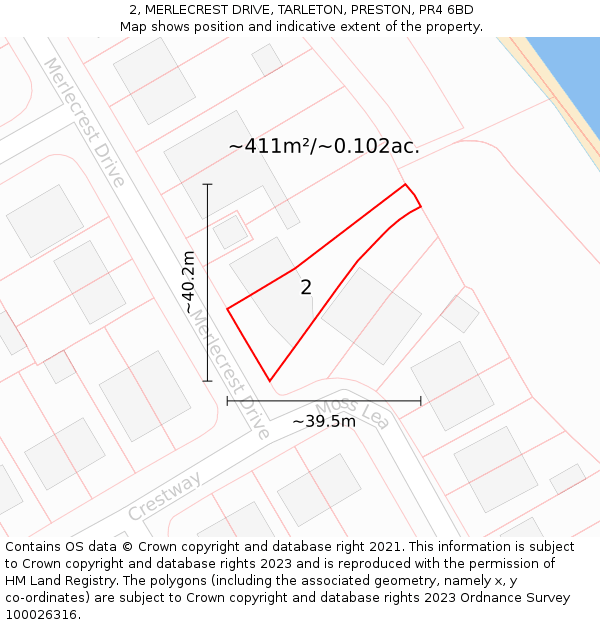 2, MERLECREST DRIVE, TARLETON, PRESTON, PR4 6BD: Plot and title map