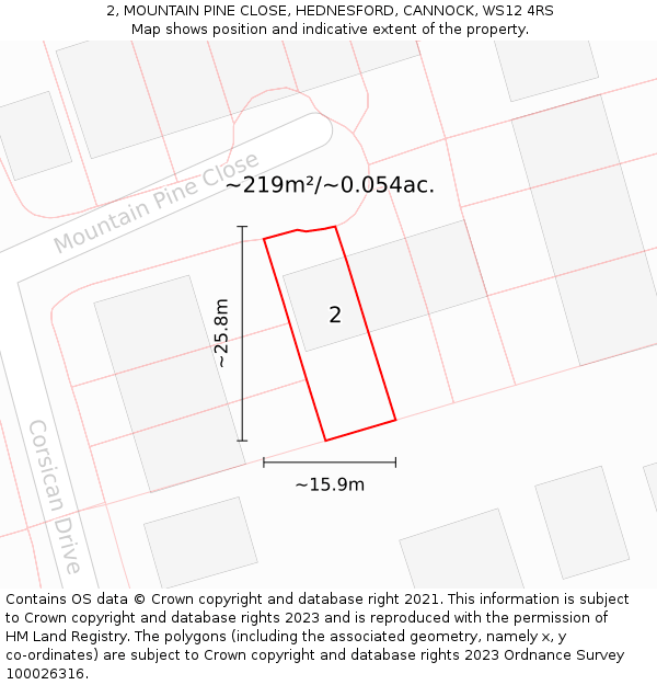 2, MOUNTAIN PINE CLOSE, HEDNESFORD, CANNOCK, WS12 4RS: Plot and title map