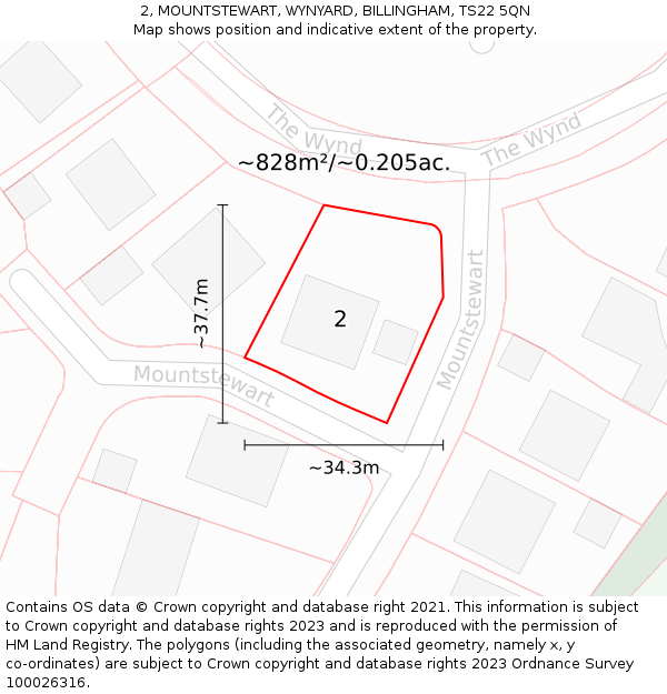 2, MOUNTSTEWART, WYNYARD, BILLINGHAM, TS22 5QN: Plot and title map