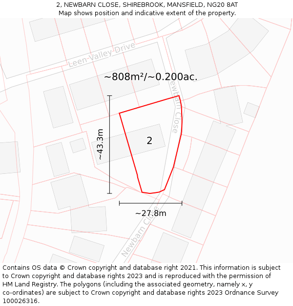 2, NEWBARN CLOSE, SHIREBROOK, MANSFIELD, NG20 8AT: Plot and title map