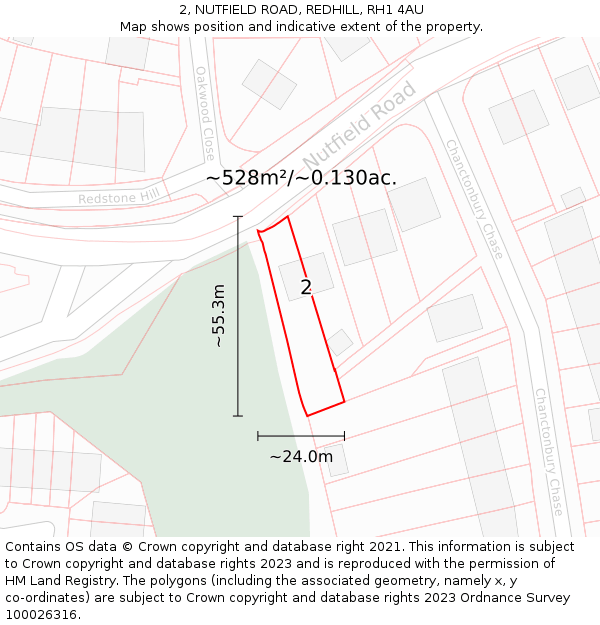 2, NUTFIELD ROAD, REDHILL, RH1 4AU: Plot and title map