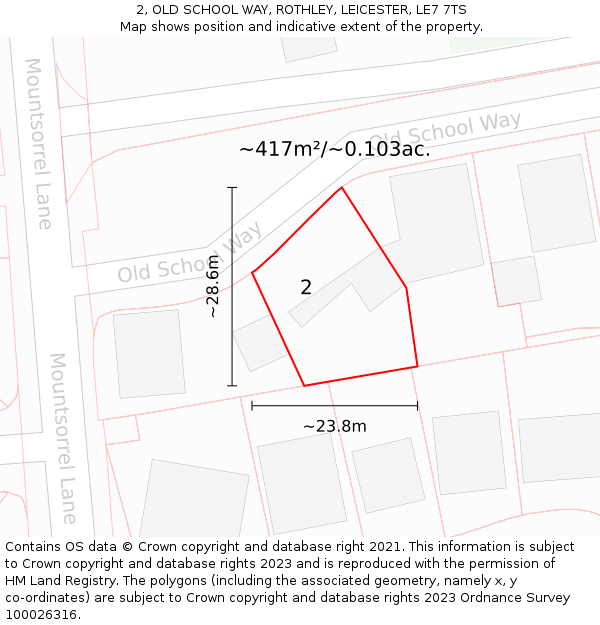 2, OLD SCHOOL WAY, ROTHLEY, LEICESTER, LE7 7TS: Plot and title map