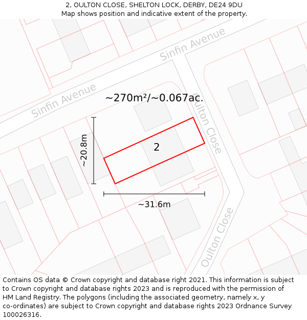2, OULTON CLOSE, SHELTON LOCK, DERBY, DE24 9DU: Plot and title map