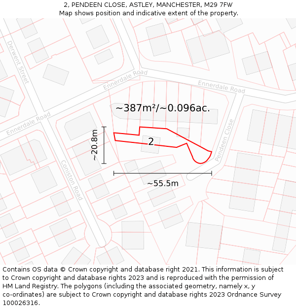 2, PENDEEN CLOSE, ASTLEY, MANCHESTER, M29 7FW: Plot and title map