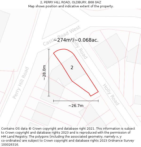 2, PERRY HILL ROAD, OLDBURY, B68 0AZ: Plot and title map