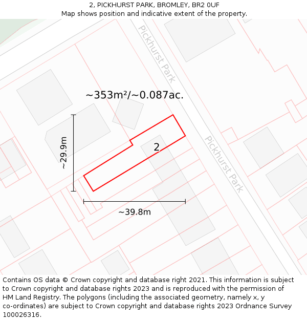 2, PICKHURST PARK, BROMLEY, BR2 0UF: Plot and title map